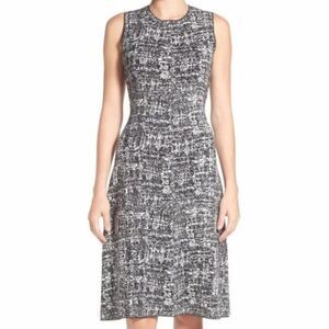HALOGEN Size X-Small Black White Stretch Knit A-Line Midi Dress Abstract Neutral